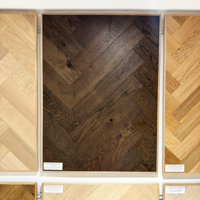 Boston Engineered Real Wood Herringbone Oak Brushed Brown Matt Lacquered